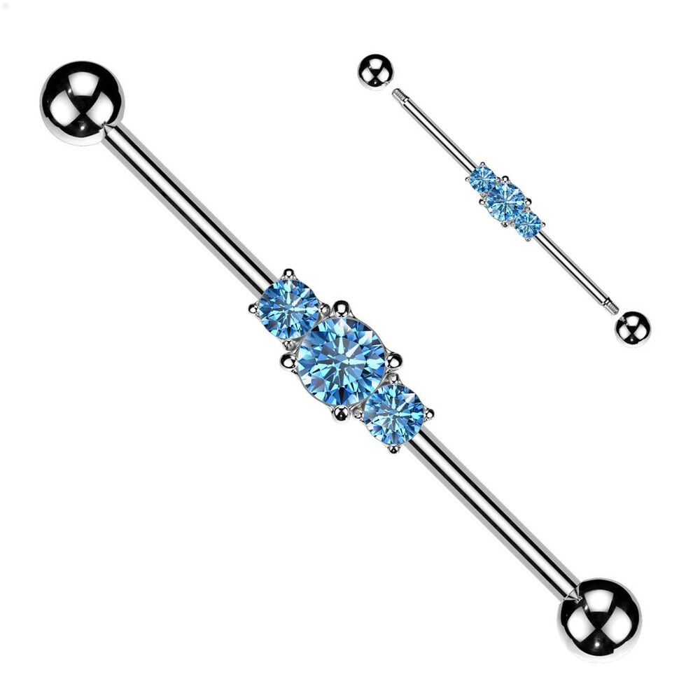Industrial Barbell with Blue Multi CZ Rhombus – 14g, 1 1/2”